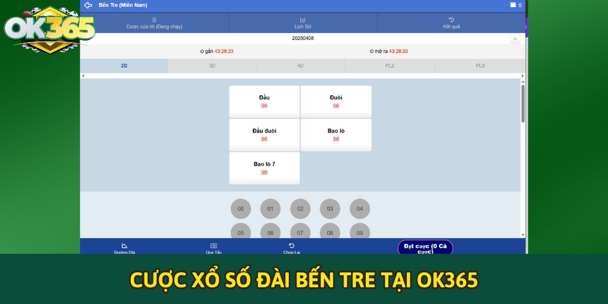 Cược xổ số đài Bến Tre tại OK365